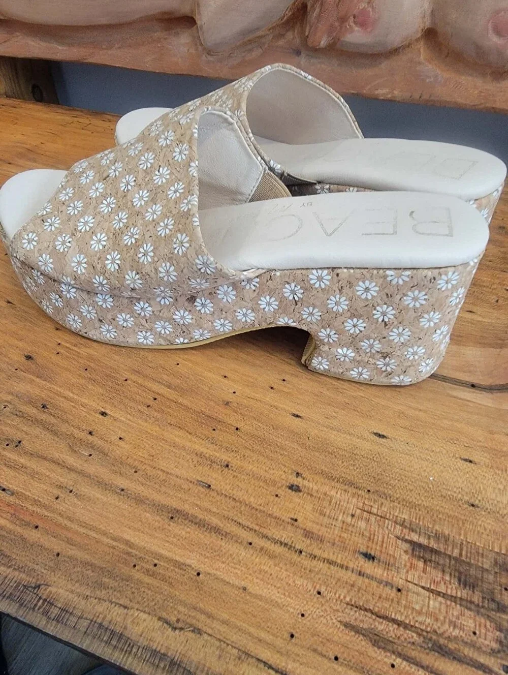 Beach by Matisse Terry Platform Heeled Sandal Sz 11 Cork Texture & Daisy Floral